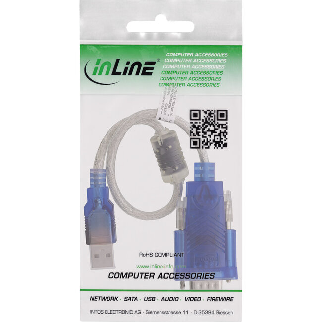 InLine® USB-naar-RS-232-adapterkabel met ferriet, USB-A naar 9-pins Sub-D