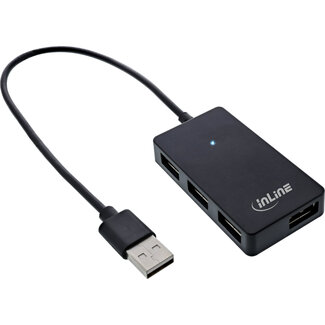 InLine InLine® USB 2.0 hub, 4 poorten, zwart, met USB DC-kabel, kabel 30cm