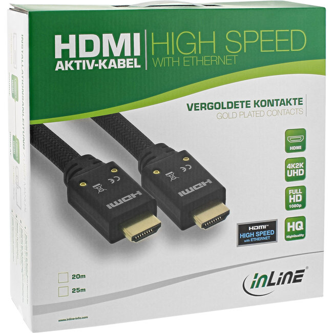 InLine® HDMI actieve kabel, HDMI High Speed met Ethernet, 4K2K, ST/ST, 20m