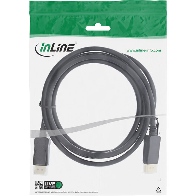InLine® DisplayPort 1.4 kabel, zwart, vergulde contacten, 3m