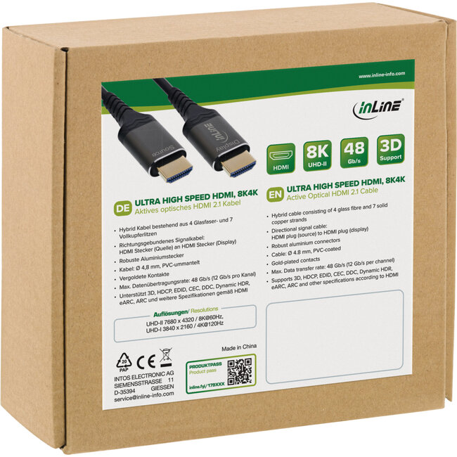 InLine® HDMI AOC-kabel, Ultra High Speed HDMI-kabel, 8K, aluminium, 30 m