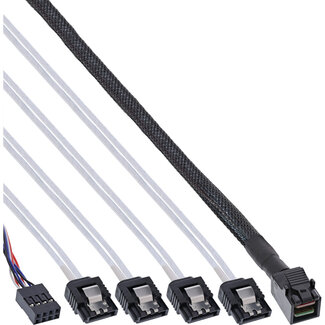 InLine InLine® Mini SAS HD-kabel, SFF-8643 naar 4x SATA + sideband, 1m