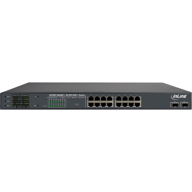 InLine® PoE++ Gigabit netwerkswitch 16 poorten, 1Gb/s, 2xSFP,19"1U(incl. beugel)