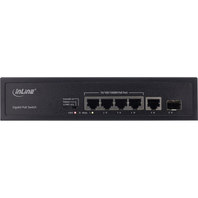 InLine® PoE+ Gigabit netwerkswitch 5 poorten (4x PoE+), 1xSFP, 1Gb/s, Desktop
