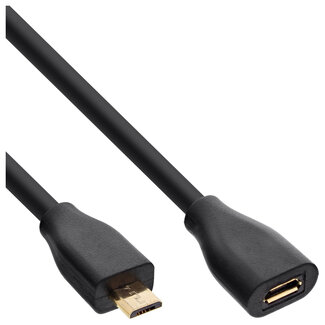 InLine InLine® micro-USB-kabel, USB 2.0 Micro-B (M)/(F),zwart,vergulde contacten,1,5m