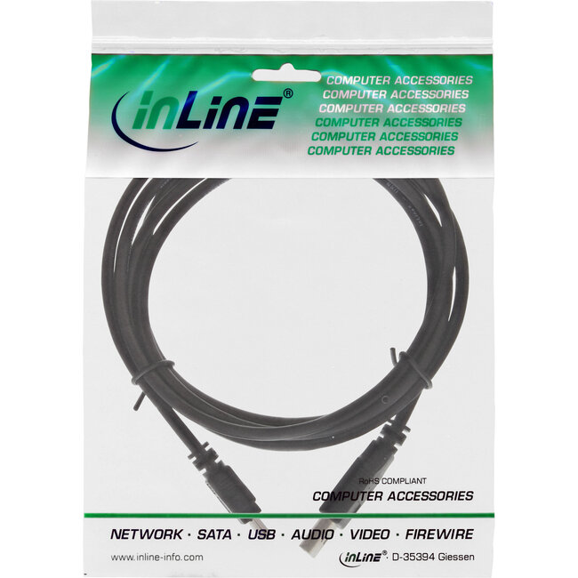 InLine® USB 2.0-minikabel, USB A male naar Mini-B male 5-pin, zwart, 1m