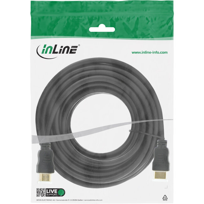 InLine® HDMI High Speed kabel met ethernet, male / male, zwart/goud, 7,5m