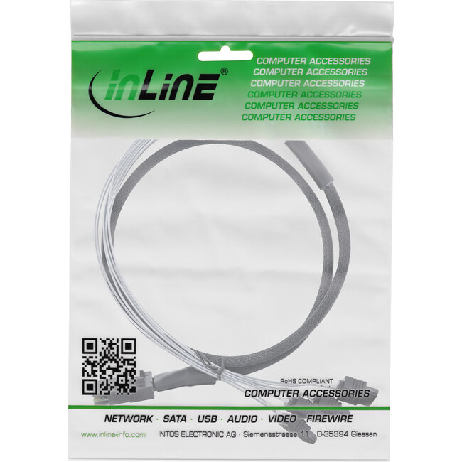 InLine® SAS verbindingskabel, Mini-SAS SFF-8087 naar 4x SATA, 1:1, OCR, 0,75m