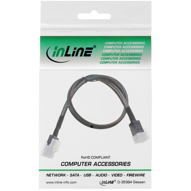 InLine® Mini-SAS HD-kabel, SFF-8643 naar SFF-8087, met zijband, 0,5m
