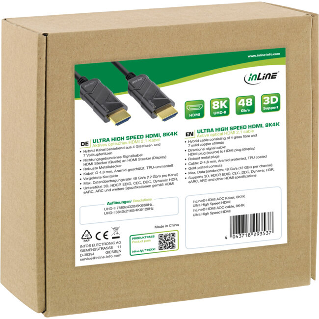 InLine® HDMI AOC kabel, Ultra High Speed HDMI kabel, 8K4K, zwart, 30m