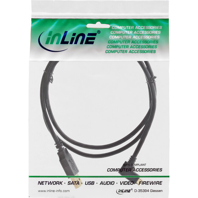 InLine® Micro-USB 2.0 kabel, USB-A male/Micro-B male haaks,gouden contacten,1.5m