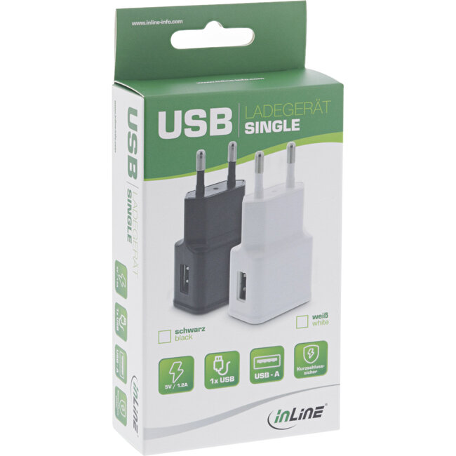 InLine® USB-oplader enkel, voedingsadapter, 100-240V naar 5V/1.2A, wit