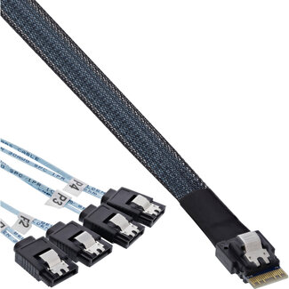 InLine InLine® Slim SAS-kabel, SFF-8654 naar 4x SATA 7-pins, 12Gb/s, 0,5m