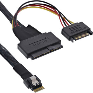 InLine InLine® Slim SAS-kabel, SFF-8654 naar U.2 SFF-8639 + SATA-voeding, 0,5m