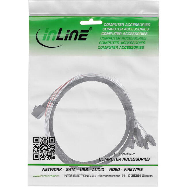 InLine® Mini SAS HD-kabel, SFF-8643 naar 4x SATA + sideband, 0,5m