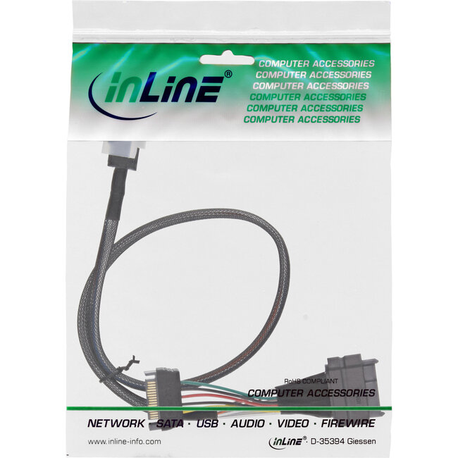 InLine® U.2 kabel, SSD met U.2 (SFF-8639) naar SFF-8643 + voeding, 0,75m