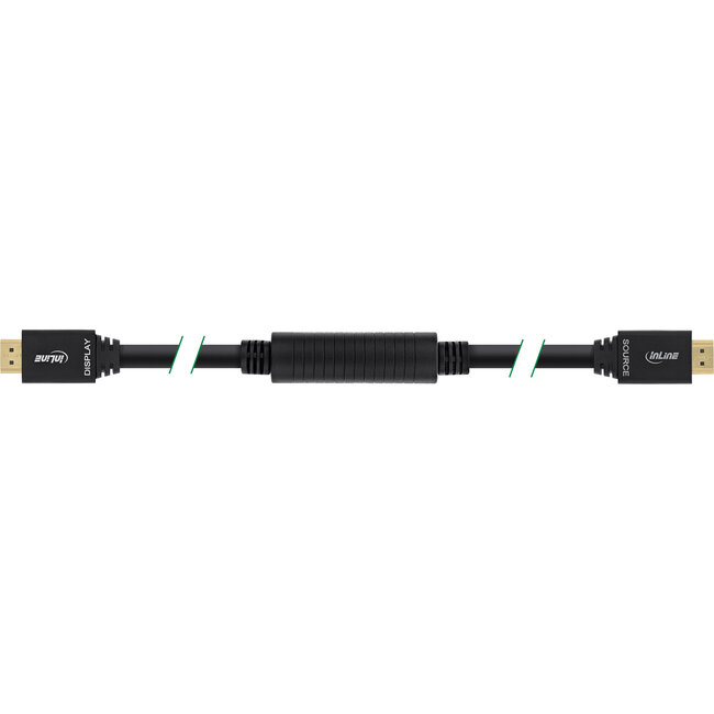 InLine® HDMI High Speed kabel met ethernet, male / male, actief, zwart/goud, 30m