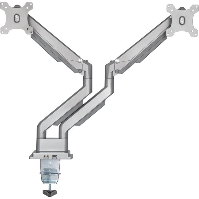 InLine® bureausteun met lifter & USB/audio, 2 monitoren tot 81cm (32"), zilver