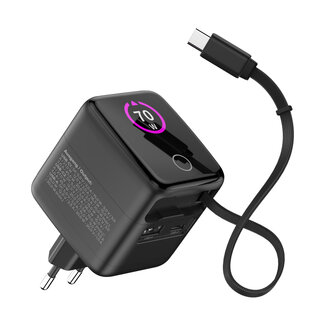 InLine InLine® USB-voeding, 70W, GaN, USB-C PD + USB-A QC, kabel 60cm, zwart
