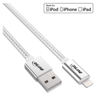 InLine InLine® Lightning USB-kabel,voor iPad,iPhone,zilver/alum.1m MFi-gecertificeerd