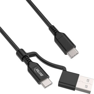 InLine InLine® 2-in-1 USB-C kabel + USB-A adapter, USB 2.0, 100W, TPE, zwart, 2m