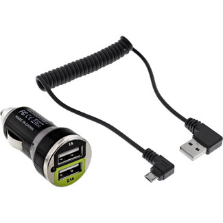 InLine InLine® USB DUAL+auto-oplaadset,voedingsadapter 1m kabel,12/24VDC naar5V DC/2.1A
