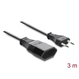 DeLOCK Delock Euro Plug Extension CEE7/16 male to female, 2 x 0.75 mm², 3 m, black