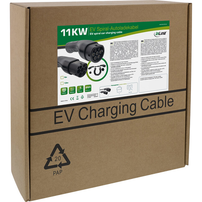 InLine® EV-spiraallaadkabel Type 2, 11 kW, driefasig, 7,5 m