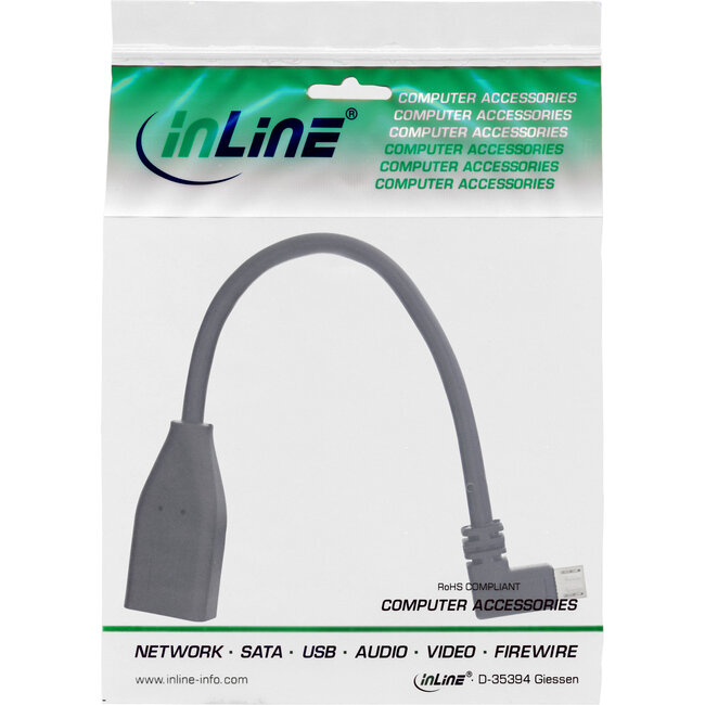 InLine® Micro-USB OTG-adapterkabel, Micro-B male haaks op USB A female, 0,1m