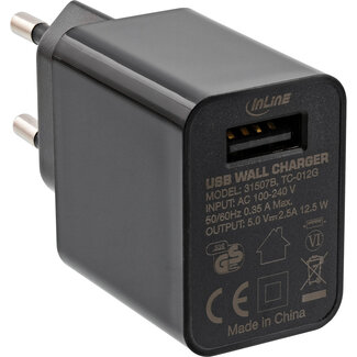 InLine InLine® USB-oplader enkel, voedingseenheid, 100-240V naar 5V/2,5A, zwart