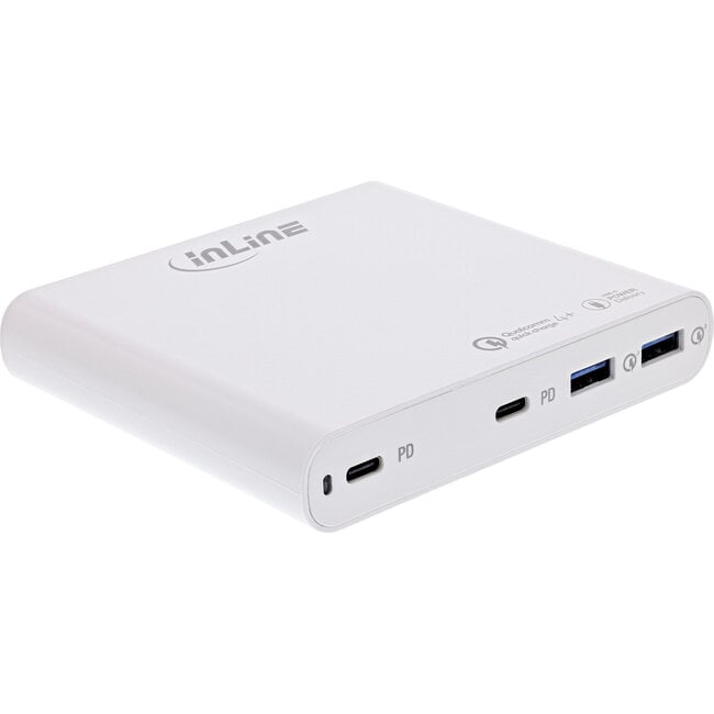 InLine® USB-voeding, GaN-lader, 4-poorts, 2x USB-C + 2x USB-A, 120W, wit