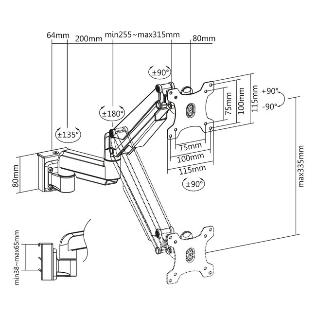 InLine® Slatwall Lifter monitorhouder, zilver