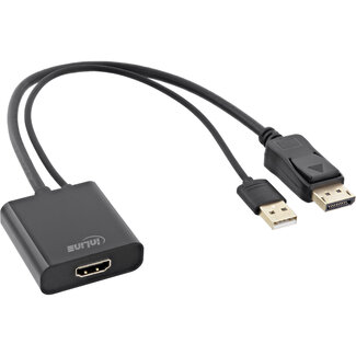 InLine InLine® HDMI female naar DisplayPort male converter kabel, 4K, zwart/goud, 0,3 m