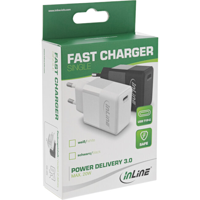InLine® USB PD oplader enkel USB-C, Power Delivery, 20W, wit