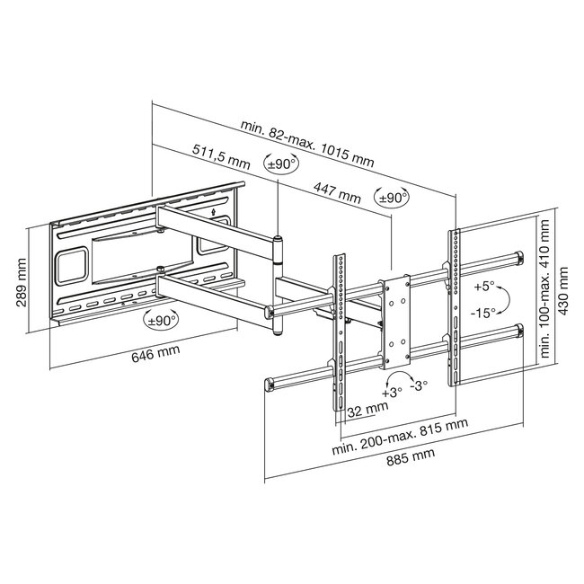 InLine® XL arm full-motion TV-muurbeugel, voor TV 43-80", max. 50kg