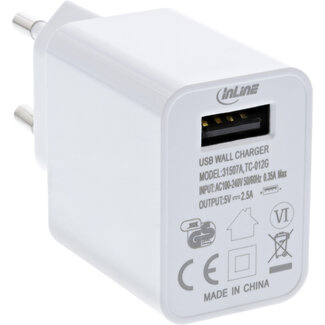 InLine InLine® USB-oplader enkel, voedingseenheid, 100-240V tot 5V/2,5A, wit