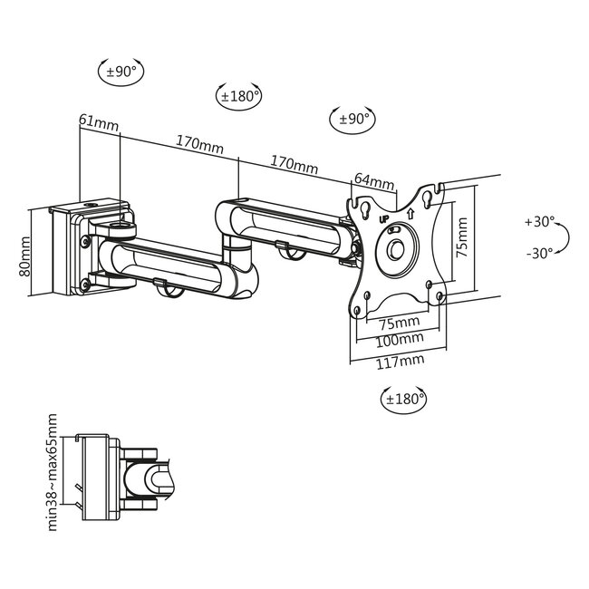 InLine® Slatwall monitorsteun, lang, wit