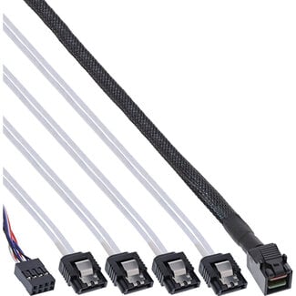 InLine InLine® Mini SAS HD-kabel, SFF-8643 naar 4x SATA + sideband, 1m