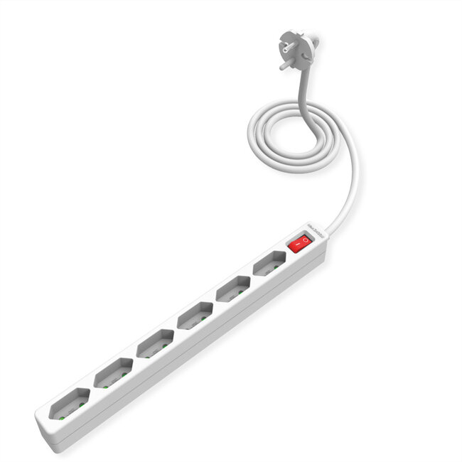 VALUE 6-fach Steckdosenleiste Euro-Stecker (2-polig), mit Schalter, weiß, 1,5 m