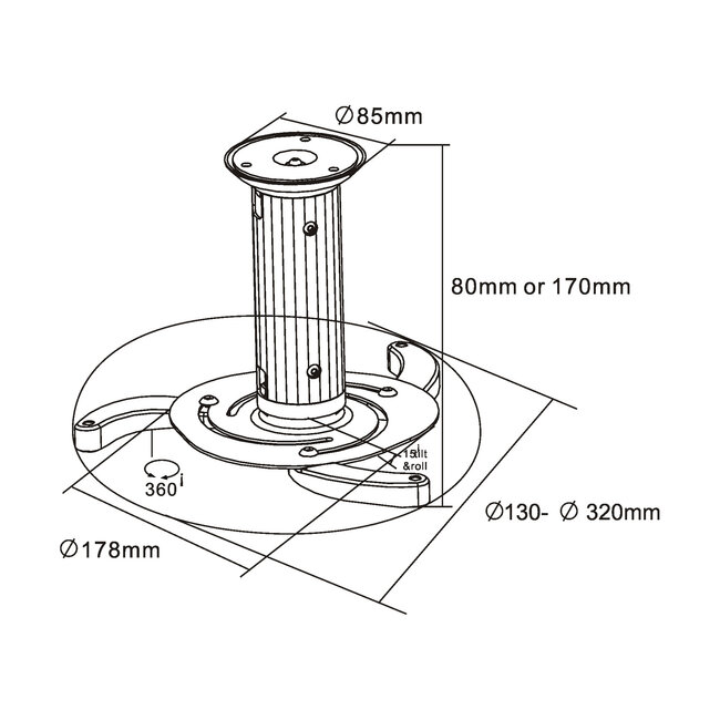 InLine® plafondbeugel voor projector, hoogte 130/200mm, max. 10kg