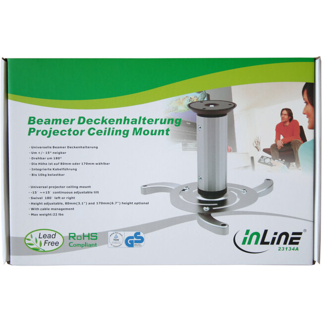 InLine® plafondbeugel voor projector, hoogte 130/200mm, max. 10kg