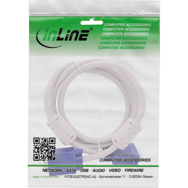 InLine® S-VGA kabel, 15-pins HD male / male, grijs, 0,3m