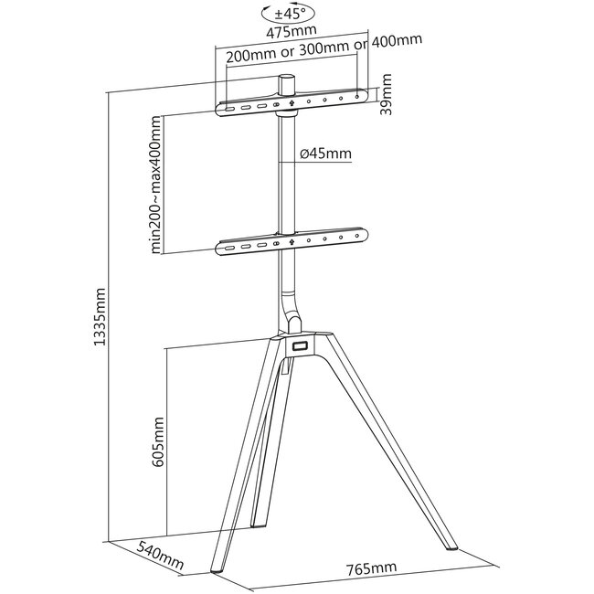 InLine® woodstand TV-standaard, statief, voor LED TV 45"-65" (114-165cm)