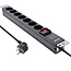 InLine® 19" contactdoos, 7-voudig aardingscontact, met schakelaar, 2m, zwart