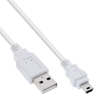 InLine InLine® USB 2.0-minikabel, USB A male naar mini B male 5-pin, wit, 1m
