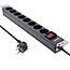 InLine® 19" contactdoos, 8-voudig aardingscontact, met schakelaar, 2m, zwart