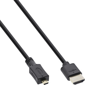 InLine InLine® HDMI Superslim kabel A naar D, HS met ethernet,Premium,zwart/goud, 1,8m