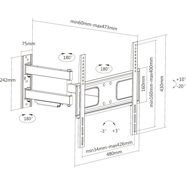 InLine® muurbeugel, voor scherm 81-140cm (32-55"), max. 50kg