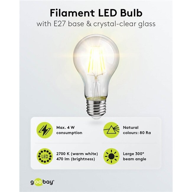 Goobay LED-filamentlamp | warm wit | E27 | A60 | 4W