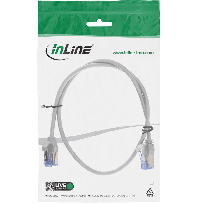 InLine® Patchkabel slim, U/FTP PiMf, Cat.6A, grijs, 0,25 m